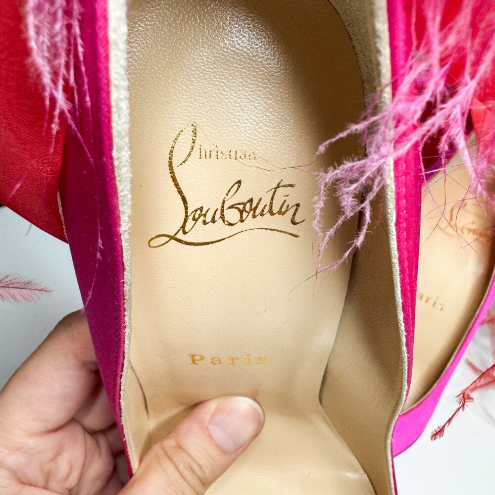 Louboutin Anemone Plume pink satin feather heels - Picture 10 of 10